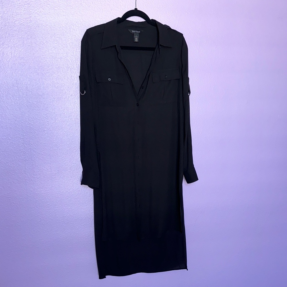 White House Black Market Long Sleeve Black High-Low Style Dress/blouse